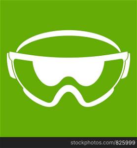 Safety glasses icon white isolated on green background. Vector illustration. Safety glasses icon green