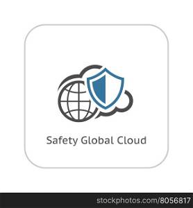 Safety Global Cloud Icon. Flat Design.. Safety Global Cloud Icon. Flat Design Isolated Illustration. App Symbol or UI element. Globe with Cloud and Security Shield.