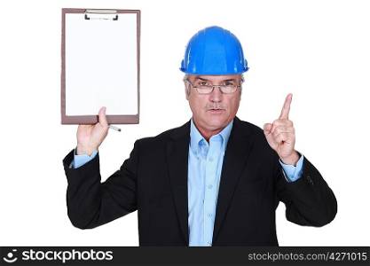 Safety inspector with clipboard