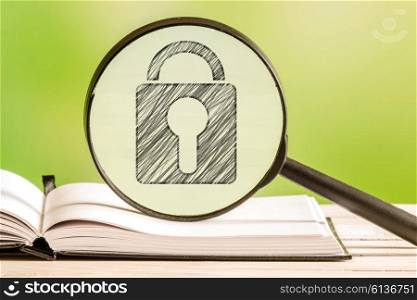 Safety search with a pencil drawing of a padlock in a magnifying glass