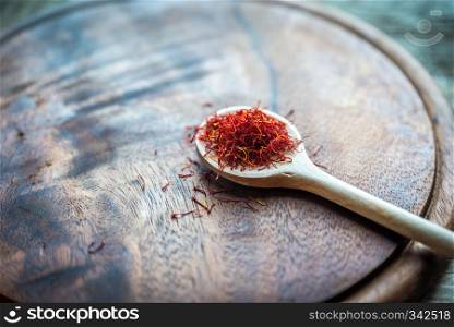 Saffron on the wooden spoon