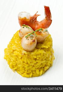 saffron risotto with grilled scallops and shrimp