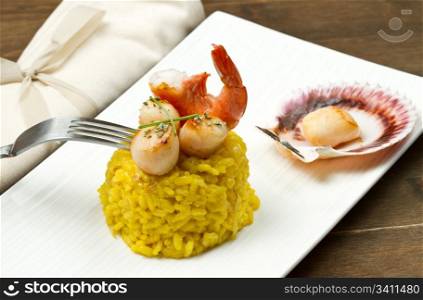 saffron risotto with grilled scallops and shrimp