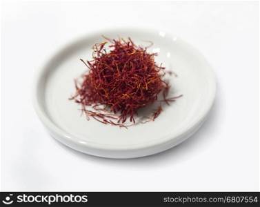 Saffron Threads isolated on white background, selective focus
