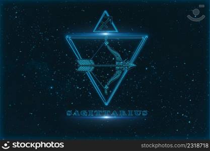 sagittarius horoscope sign in twelve zodiac with galaxy stars background.