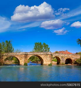 Sahagun river Cea bridge middle center of Saint James Way in Leon Spain