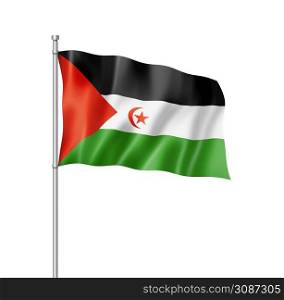 Sahrawi Arab Democratic Republic flag, three dimensional render, isolated on white. Sahrawi flag isolated on white