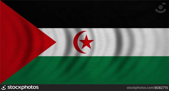 Sahrawi national official flag. Western Sahara patriotic symbol. SADR banner element background. Correct colors. Flag of Sahrawi Arab Democratic Republic wavy fabric texture accurate size illustration