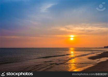 Sai Thong Beach with sunset, sea at Rayong, Thailand