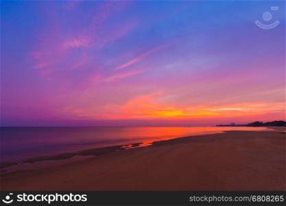 Sai Thong Beach with the sunset at twilight, sea at Rayong, Thailand