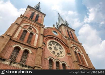 Saigon Notre-Dame Cathedral Basilica on blue sky in Ho Chi Minh city, Vietnam.