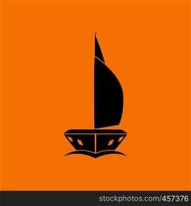 Sail yacht icon front view. Black on Orange background. Vector illustration.