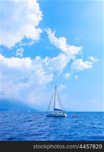 Sail yacht in the sea, summer holidays, sailing sport, water transport, luxury lifestyle, peaceful landscape, travel and vacation concept