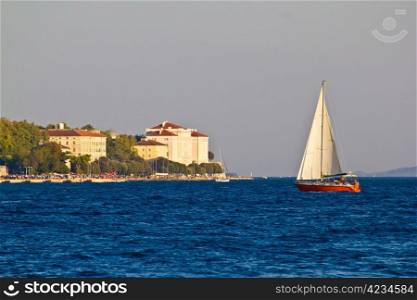 Sailboat and Zadar waterfront, Dalmatia, Croatia