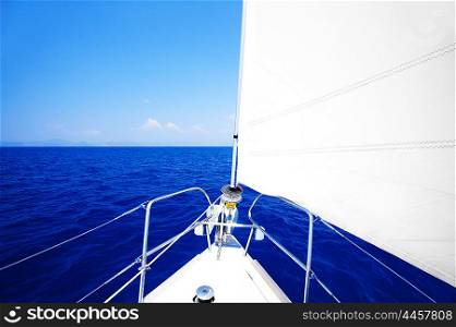 Sailboat at open blue sea, parts of a luxury boat , extreme sport, freedom concept