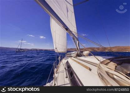 Sailboat crop during the regatta near greek islands&#xA;