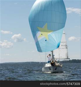 Sailboat in a lake, Lake of The Woods, Kenora, Lake of The Woods, Ontario, Canada