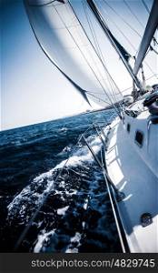 Sailboat in action, extreme sport, luxury water transport, summer vacation, cruise in the sea, active lifestyle, travel and tourism concept