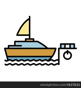 Sailboat in port icon. Outline sailboat in port vector icon color flat isolated. Sailboat in port icon color outline vector