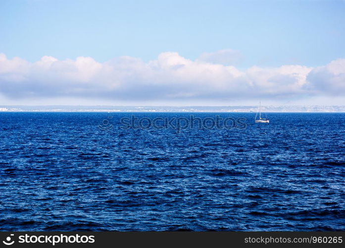 sailboat in the sea with copy paste space