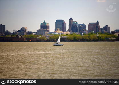 Sailboat in water, Manhattan, New York City, New York State, USA