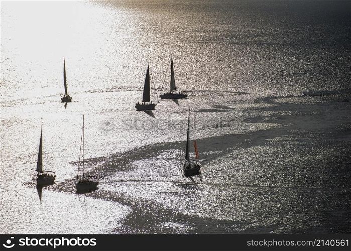 sailboat on the Rio Tejo in Belem near the City of Lisbon in Portugal. Portugal, Lisbon, October, 2021