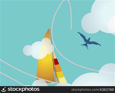 Sailboat with a bird in the sky