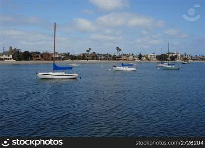 Sailboats at anchor, Mission Bay, San Diego, California
