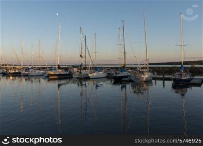 Sailboats at marina, Spinnakers Landing, Summerside, Prince Edward Island, Canada