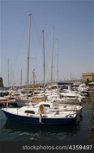 Sailboats docked at a harbor, Borgo Marinaro, Bay of Naples, Naples, Naples Province, Campania, Italy