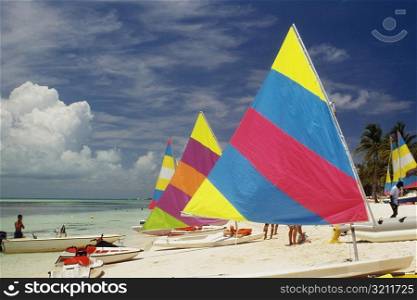 Sailboats on a sunny beach, Treasure Island, Abaco, Bahamas