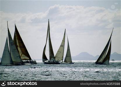 Sailboats participate in the Heiniken Regatta on the Dutch side of the island of St. Maarten in the Caribbean