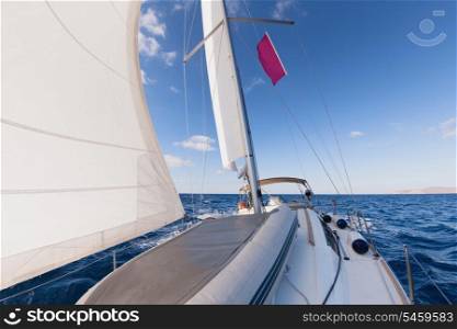 Sailing boat front view in the sea&#xA;