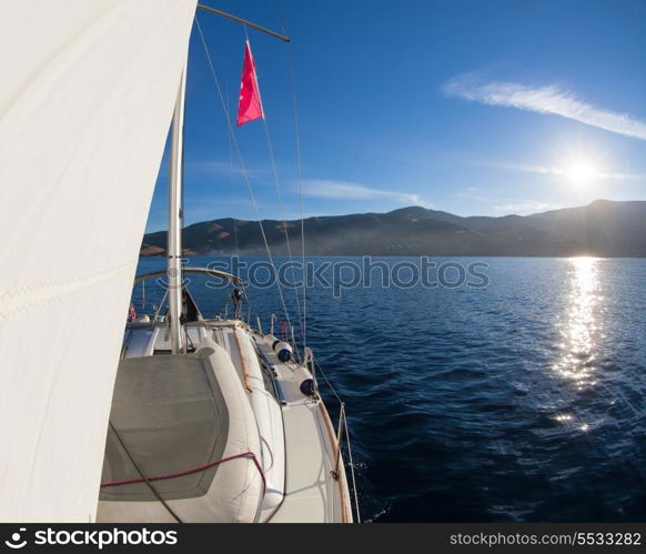 Sailing boat front view in the sea&#xA;