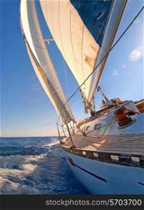 Sailing boat in blue open sea&#xA;