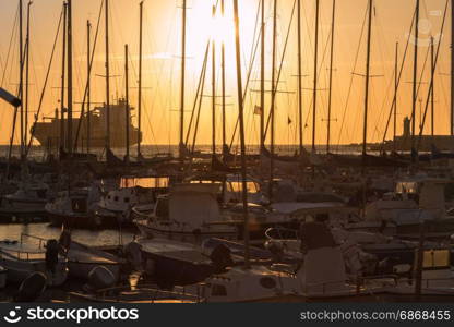 Sailing Boat&rsquo;s Masts: Dock Seaside at Sunset