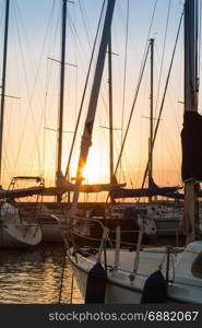 Sailing Boat&rsquo;s Masts: Dock Seaside at Sunset