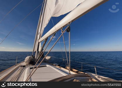 Sailing boat wide angle view in the sea&#xA;