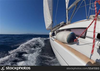 Sailing boat wide angle view in the sea&#xA;