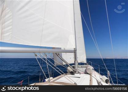 Sailing boat wide angle view in the sea&#xA;
