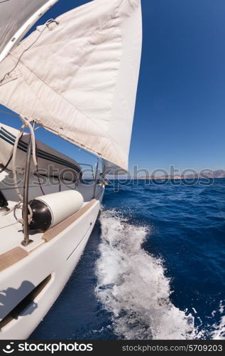 Sailing boat wide angle view in the sea&#xA;