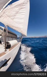 Sailing boat wide angle view in the sea&#xA;