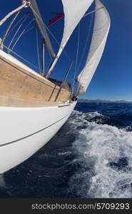 Sailing boat wide angle view in the sea&#xA;