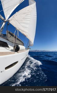 Sailing boat wide angle view in the sea&#xA;