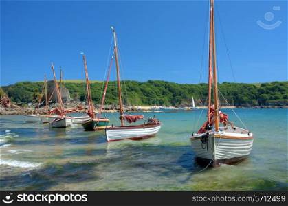 Sailing boats at North Beach, Salcombe, Devon.