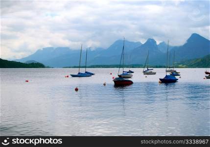 Sailing boats on Wolfgangsee Lake, Salzburgerland, Austria