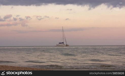 Sailing catamaran on rest