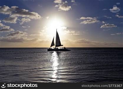 Sailing in the caribbean at sunset