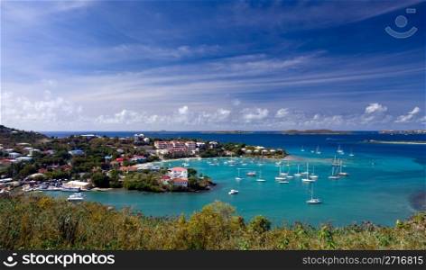 Sailing into Cruz Bay on the island of St John in the US Virgin Islands