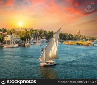 Sailing on river Nile in Aswan, Egypt